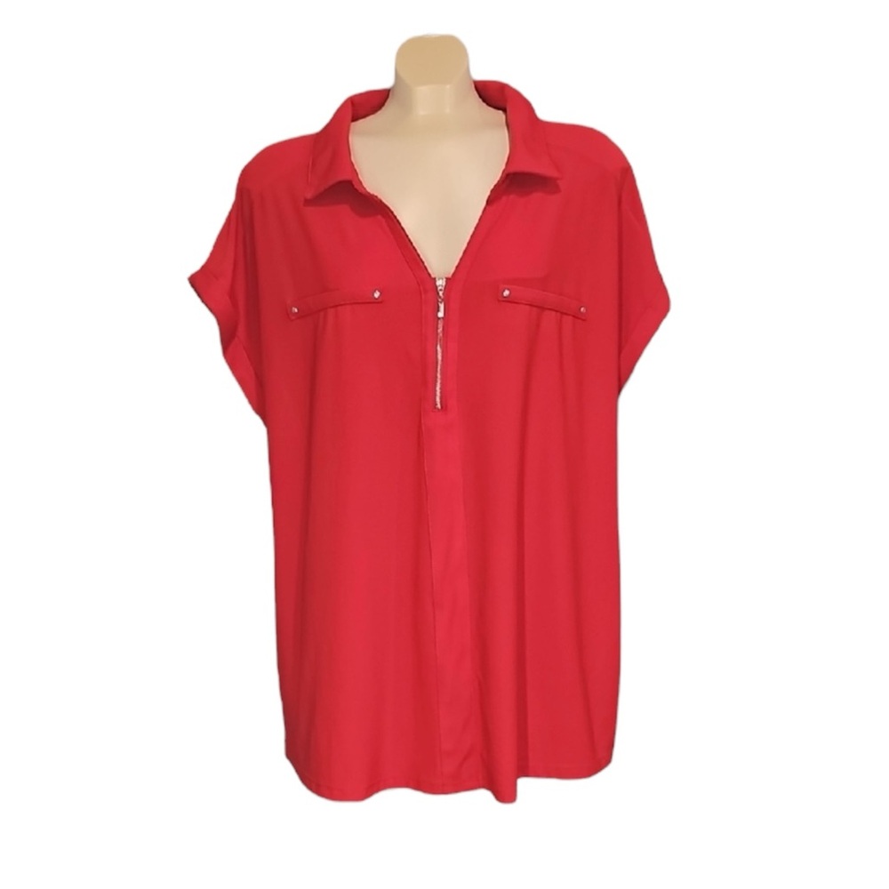 🍄 Lily Morgan Red Zippered Women's Top, Size 1X